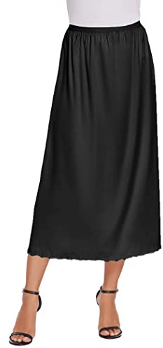 Avidlove Women's Long Half Slips for Under Dresses Adjustable Waist Half Slip(Black,XL)