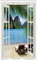 ABAKUHAUS Strand Schmaler Duschvorhang, Palmen und Meer Sommer, Badezimmer Deko Set aus Stoff mit Haken, 120 x 180 cm, Grün Blau Weiß