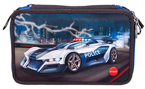 Depesche 10840 Federtasche mit 3 Reißverschlüssen und LED, mit Stiften von Lyra, Monster Cars, ca. 20 x 13 x 7,5 cm