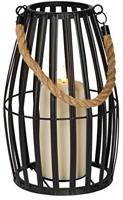 Lights4fun Farolillo de Metal Negro con TruGlow® Vela LED a Pilas para Uso en Interiores y Exteriores