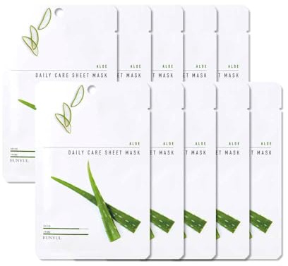 [PACK DE 10] EUNYUL Masque en feuille de Daily Care Aloès Vegan Masque Visage Soins de la peau coréens Ingrédients naturels pour tous les types de peau