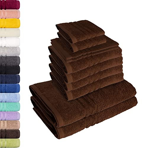 Lavea 10-teiliges Handtuchset Elena aus 100% Baumwolle - Kaffeebraun, 4 x Handtuch, 2 x Duschtuch, 2 x Gästetuch, 2 x Waschhandschuh, Handtücher Set weich, saugstark & pflegeleicht – Oeko-TEX