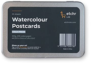 ETCHR 25% Baumwolle Aquarell-Postkarten – 24 kaltgepresste Aquarell-Postkarten – Blanko-Postkarten für Aquarellfarbe –Aquarellpapier Notizkarten – Blanko-Karten für Malerei und Kunstbedarf