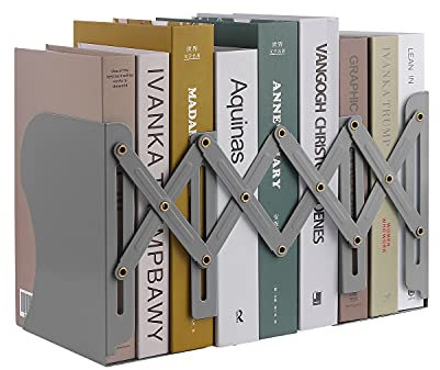 MSDADA Sujetalibros, Ajustables de Metal Telescópico Sujetalibros Originales, Libro Soporte de para Biblioteca Escuela Oficina en el Hogar Decoración(Gris)