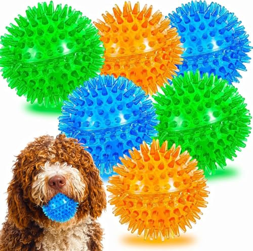 LECHONG 6pack Squeaky Dog Toys Spiky Dog Balls Cleans Teeth and Promotes Dental and Gum Health for Your Pet Squeaker Ball Toys for Aggressive Chewers (S 6PACK)