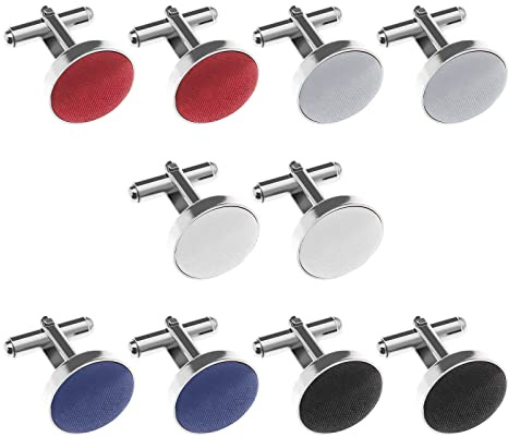 Lot de 5 paires de boutons de manchette ronds classiques pour homme - Accessoires décoratifs pour vêtements, occasions formelles, réunions de travail, anniversaires - 16,3 mm - Métal, 16.3mm, Métal
