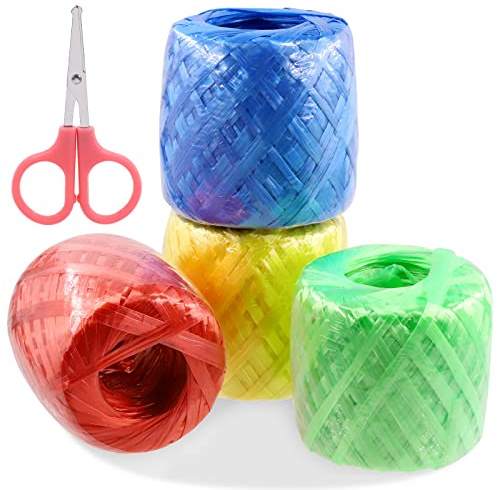 Swpeet 4 Rolls 4 Clors 200 Yards Polyester Nylon Plastic Rope Twine Household Bundled with Scisccor Assortment Kit Perfect for Polyester Nylon Plastic Rope Twine Household Bundled