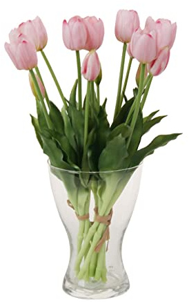cn-Knight 20 st konstgjorda tulpanblommor, 40 cm Real Touch tulpanstjälkar med falska blad, falska tulpaner och knoppar för heminredning bordsuppsats prydnad bröllopsbukett, rosa