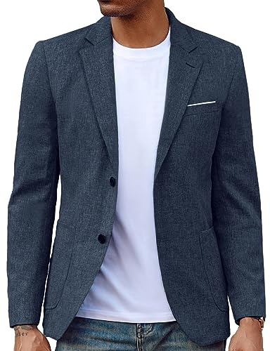 Mens Slim Fit 2 Button Blazer Notch Collar Suit Jacket Stretch Performance Sportcoat Navy