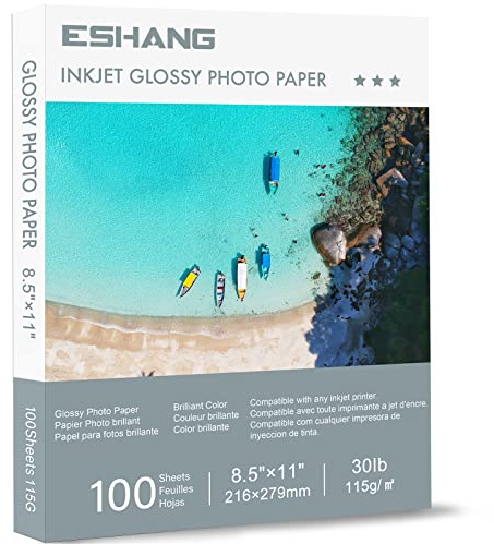 ESHANG Glossy Thin Printer Paper 8.5x11 Inches 100 Sheets for DIY Chip Bag and Custom Party Favors 30LB