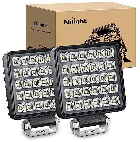 Nilight 4.3 Inch Square Utility LED Work Light W/Integrated Toggle Switch, 2PCS 60W 150° Flood Lamp for Offroad Heavy Equipment Vehicles Truck Tractor Golf Cart Boat ATV UTV