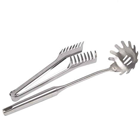 Oewnvmd 2 Pieces Stainless Steel Spaghetti Server Set, Stainless Steel Spaghetti Pasta Tong, Pasta Spoon Server Fork