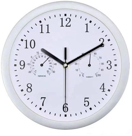 Zankie Horloge extérieure - Horloge Murale avec hygromètre étanche - Décoratif Rond Silencieux à Piles de 10 Pouces, Facile à Lire, pour Salle de Bain, terrasse, Porche, Piscine