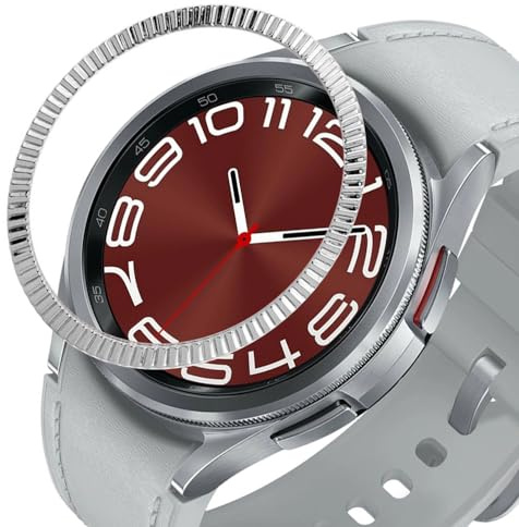 DEALELE Bezel Cover Compatible with Samsung Galaxy Watch 6 Classic 47mm, Wave-Texture Stainless Steel Metal Bezel Ring Anti Scratch Protector Adhesive Cover Lightweight Watch Face (47mm, Silver)