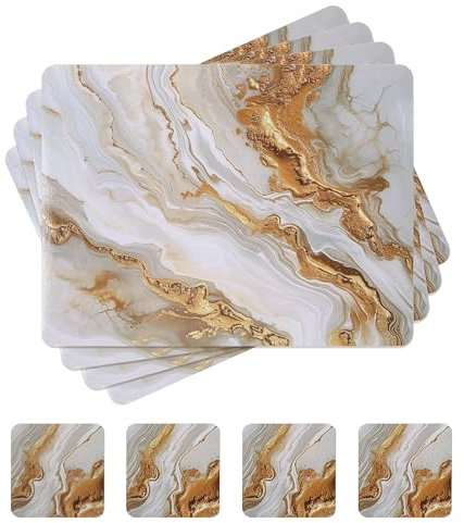 fanquare Tischsets und Untersetzer Sets 4 Kork Marmor Rechteckig Weiß Tusche und Wash Malerei Platzsets für Tisch Wasserdicht Hitzebeständig für Küche Heimdekoration 41x31cm