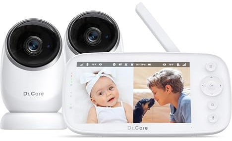 Dr.Care NovaView Babyphone mit 2 Kameras - 5” 1080P Display, Ultra-Niedrige Strahlung, 5000mAh Akku, Nachtsicht, VOX, 2X/4X Zoom, 300m Reichweite, Zwei-Wege-Audio, Schwenk & Neigung, Ohne WLAN