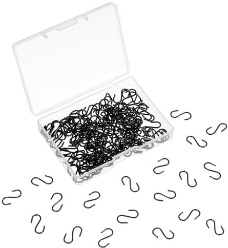 Lusofie 150Pcs Small S Hooks - 1/2 Inch Stainless Steel Hanging Hooks for Christmas Ornaments, Jewelry, Key Chain, Tag, DIY Crafts (Black)
