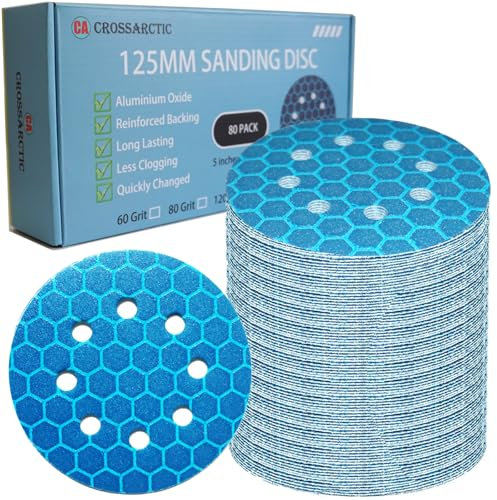 Crossarctic 100 Pezzi Dischi Abrasivi 125mm Grana 80, Carta Vetrata Abrasiva 8 Fori per Levigatrice Orbitale