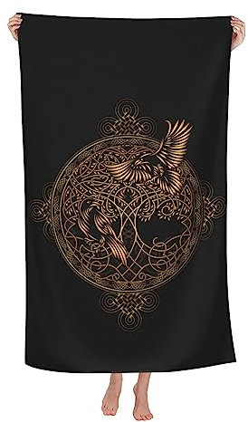Herren Damen Handtücher Großes Strandtuch Mit Lebensbaum Und Totemvogel Und Krähe Badetuch Groß Niedlich Duschtücher Lustige Microfaser Handtücher Für Strand Reise Sport