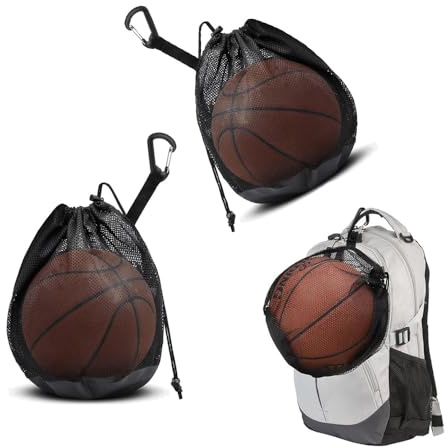Changyeah 2 pezzi borsa a rete per pallacanestro, borsa a rete per pallacanestro, accessori per pallavolo, nero, 30,5 x 25,4 cm
