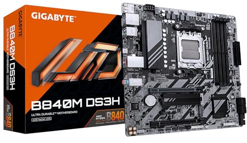 GIGABYTE B840M DS3H Placa Base - Procesadores AMD Ryzen 9000, VRM de 8+2+2 Fases, hasta 8200 MHz DDR5, 2xPCIe 4.0 M.2, LAN 2.5GbE, USB 3.2 Gen 1