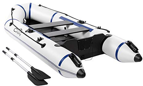 Inflatable Boat for Adults, 2 Person Fishing Kayak Camping Survival 10ft PVC Raft with Paddles, Pump, Repair Kit, 726lbs Capacity (Off-White)