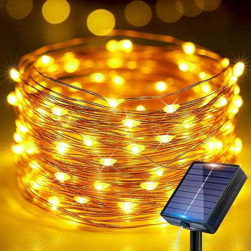 Peasur Solar String Lights Outdoor Garden, 6M 60 LED Fairy Lights Solar Powered Waterproof IP65, 8 Modes Copper Wire Solar Light for Yard Patio Party Christmas Tree Decoration, Warm White