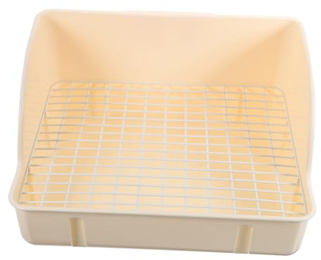 DECOMELODY Bac à Litière pour Lapin Grille Anti-éclaboussures en Acier, Grosse Taille, Couleur Beige Crème, pour Cage, Apprentissage Propreté, Adapté Aux Lapins Et Petits Animaux