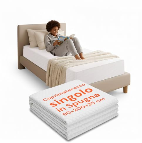 Avilia – Coprimaterasso Singolo in Spugna Jacquard 90x200+25, Traspirante Antiacaro, Angoli Elastici Estensibili, Materasso Assorbente Ipoallergenico, Lavabile in Lavatrice 30°