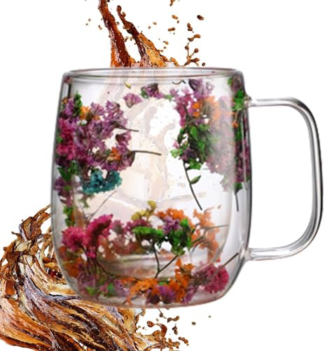Bicchiere Da Caffè Flower - Da Tè Trasparente Da 390 Ml | Per Caffè Espresso Isolata A Doppia Parete, Bicchiere Trasparente Per Regalare Latte, Succhi O Bevande Calde, Regalo Versatile E P