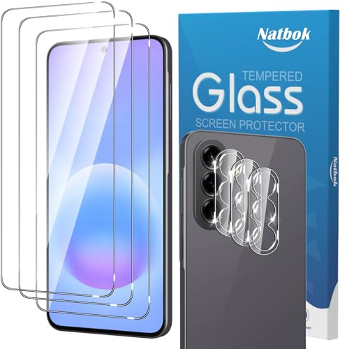 Natbok [2 + 2 st] härdat glas för Samsung Galaxy A57 skärmskydd och kameralinsskydd, 9H hårdhet, ultraresistent, anti-fingeravtryck, inga bubblor, HD-transparent