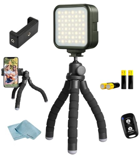 Flexible Mini Tripod, Camera Flash, 4 AA Batteries & Cleaning Cloth for Cameras, Smartphones & Content Creators - BluebirdSales Vlogging Starter Kit