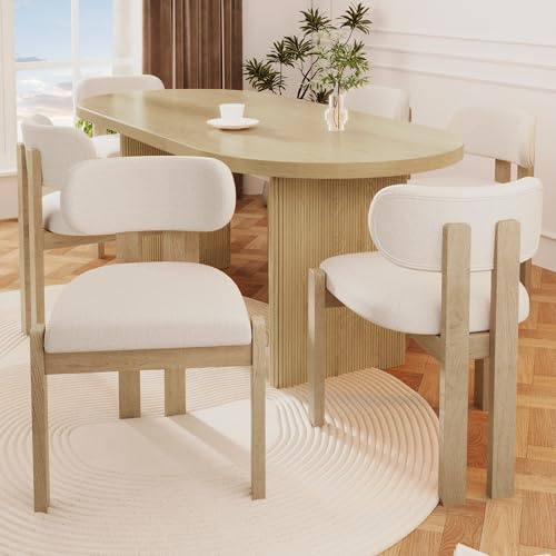 BTM Set of 6, solid wood chairs, dining chairs, suitable for homes, restaurants, living rooms, and cafes, Boucle, Natural color