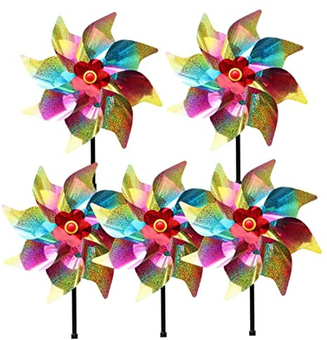 Reflekterande fågelskrämmande väderkvarn fågel avskräckande vindsnurra effektiv färg spinner djur avskräckande för trädgårdar regnbåge 5 st stil 2