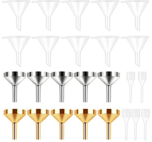 25Pcs Klein Trichter Mini Kunsstoff Trichter Parfüm Trichter Mini Edelstahl Trichter Metall-Minitrichter 4 Packung Mini Pipette Zum Umfüllen und Abfüllen von Flüssigkeiten, Parfüms,Ätherisches Öl