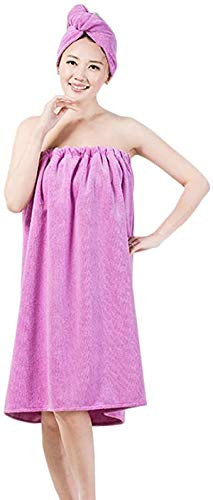 Conjunto de bata envolvente de Spa para mujer, Toalla de baño de microfibra absorbente suave y acogedora, bata de baño de rizo con gorro de turbante para secar el cabello Morado 01 70*140cm