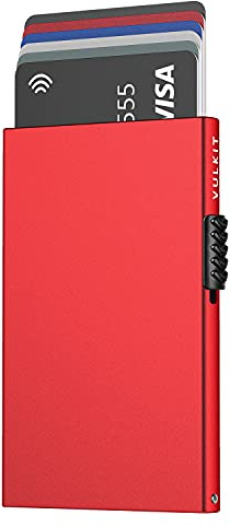 VULKIT Porta Carte di Credito Schermato Blocco RFID per Uomo e Donna, Guscio Sottile in Metallo Minimalismo Tasca Pop-up Carte Portafoglio