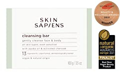 SKIN SAPIENS Activated Charcoal Cleansing Bar for Sensitive Skin | Natural Face and Body Soap with Jojoba Oil | Cruelty Free and Vegan | Original Unscented Wash for Men and Women | 100g