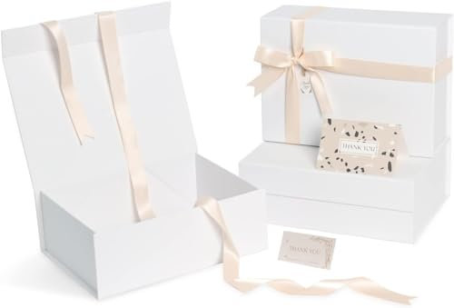 CHARMGIFTBOX Geschenkbox Weiß, 22,9 x 16,8 x 10cm, 3 Stück Kleine Geschenkbox mit Deckel Hochzeit, Magnetbox Geschenkverpackung Geburtstag für Weihnachtsgeschenke Machen
