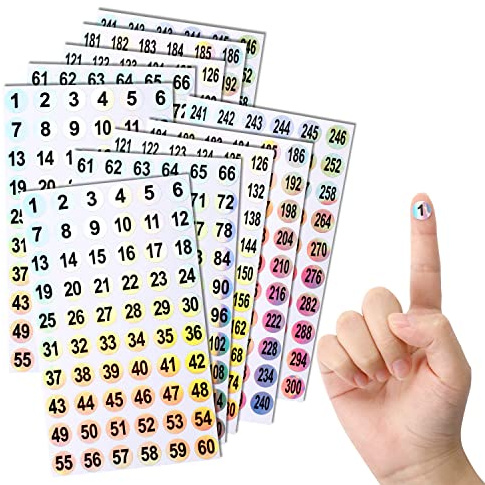 1 à 300 chiffres autocollants réfléchissants - 10 feuilles d'autocollants laser - 600 étiquettes autocollantes étanches - Numéro de four pour tri, rangement, classement, fournitures scolaires