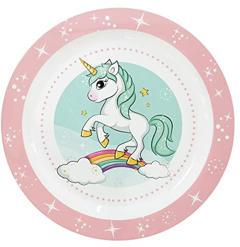 Stor Einhorn Kinderteller aus Kunststoff, mikrowellengeeignet & wiederverwendbar - Teller für Kinder, Esslernteller, Beikost Baby