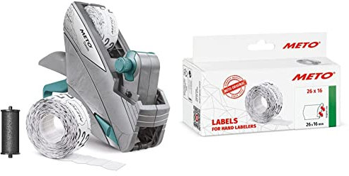 Meto Classic S Preisauszeichner Set – Preis & Preisauszeichner Etiketten (26x16 mm, 2-zeilig, 6.000 Stück, weiß, permanent, Preisetiketten für Meto, Contact, Sato, Avery, Tovel, Samark etc.)
