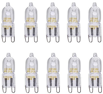 Osram 10er Pack Halopin 66760 60 Watt G9 Halogenstift dimmbar 230V warmweiß 980 Lumen | Halogenlampen | Stiftsockellampe