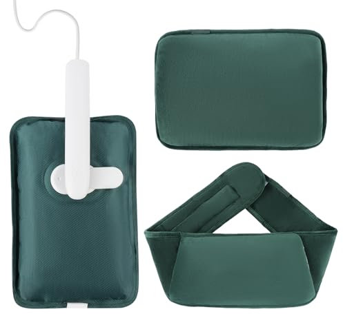 hYwecy Wiederaufladbare Elektrische Wärmflasche Mit Soft-Touch-Gürtel und Warmen Handschuh Tasche, Heißes Wasser Tasche für Hals, Taille, Krämpfe, Schultern Schmerzlinderung(Green)