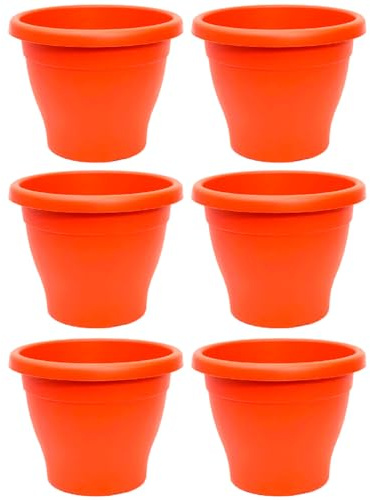 Acan Tradineur - Lot de 6 pots en plastique ronds pour plantes et fleurs méditerranéennes avec orifices inférieurs. Récipient, pot de fleurs pour extérieur et intérieur de la maison - Couleur marron