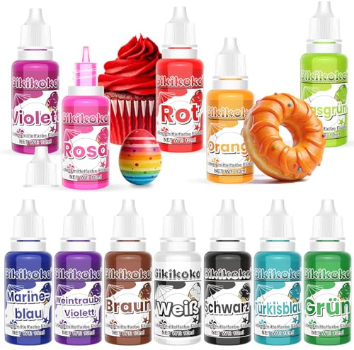 Lebensmittelfarbe – Hoch Konzentrierte Lebensmittelfarben Flüssige, 12 Farben Lebensmittelfarbe für Backen, Puderzucker, Macarons, Buttercreme, Zuckerguss, Schleim - 10ml