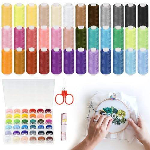 Forhandy NäHgarn Set NäHgarn für NäHmaschine, 400 Yard Nähgarn Sortiment Set mit 36 Unterfadenspulen Qualitätsgarn Overlock Garn für Hand & Nähmaschine, Wird mit Schere und Maßband Geliefert