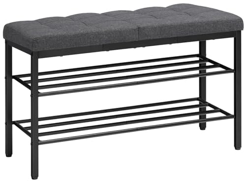 HOOBRO Banc à Chaussures, Étagère de Rangement avec Siège Rembourré, Banc d’Entrée pour Vestibule, Gain de Place, pour Salon, Balcon, Chambre, Entrée, Bureau, Gris et Noir EBGZ95HX01