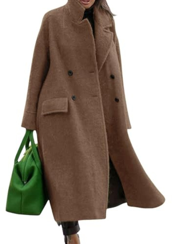 CHARTOU Women Oversized Long Winter Coats Warm Wool Blend Pea Trench Coat Overcoat, Camel, Large