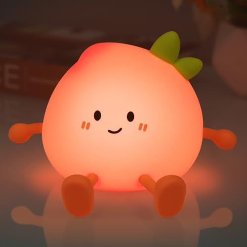 Wrischan Luz Nocturna Infantil, Kawaii Durazno Luz Nocturna Infantil, Atenuación Táctil, Recargable con Función de Temporizador Portátil Luz de Noche, Regalos Infantiles para Niños y Niñas